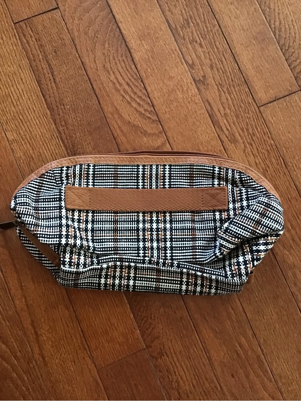 thirty-one Plaid Cosmetic Pouch in Black, White and Brown Trim